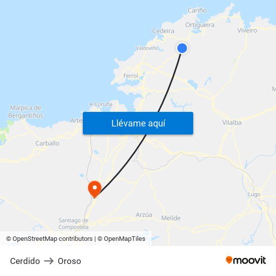 Cerdido to Oroso map