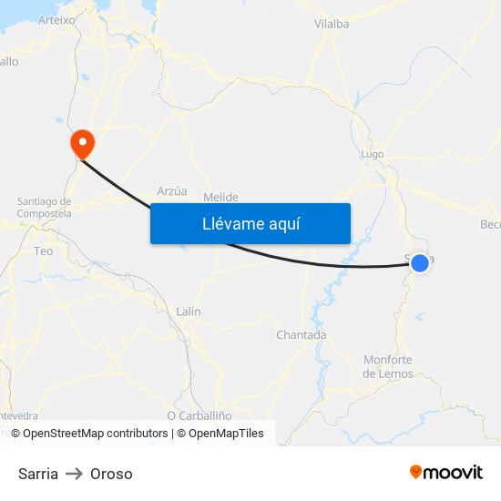 Sarria to Oroso map