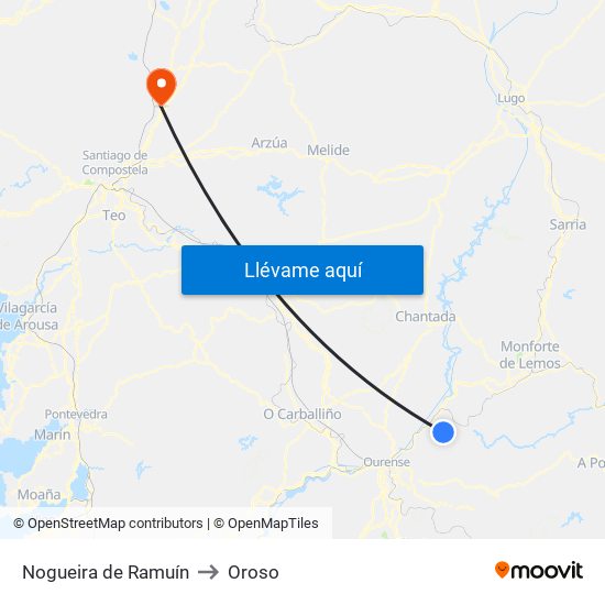 Nogueira de Ramuín to Oroso map