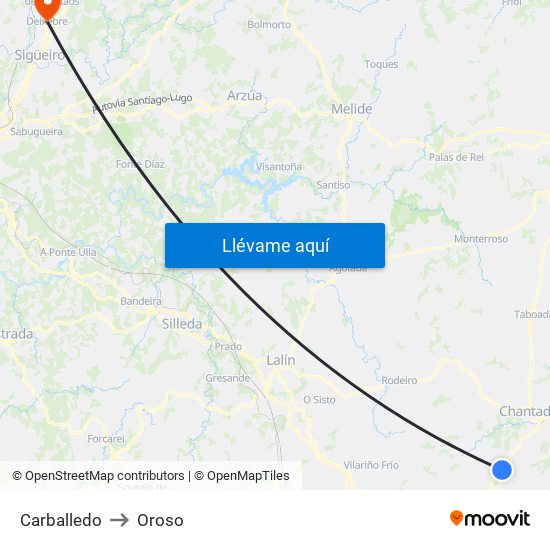 Carballedo to Oroso map