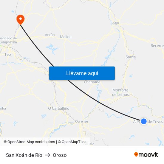 San Xoán de Río to Oroso map
