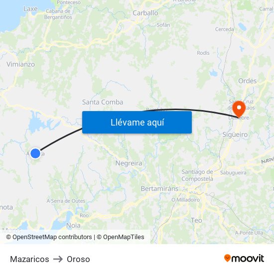 Mazaricos to Oroso map