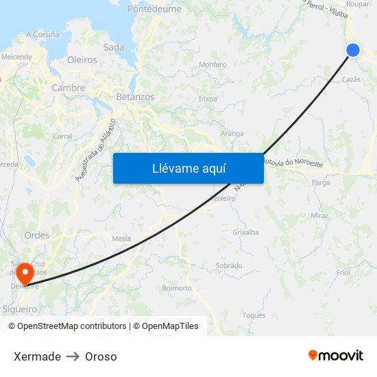 Xermade to Oroso map