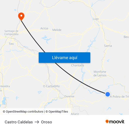 Castro Caldelas to Oroso map