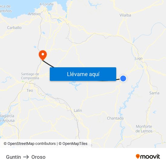 Guntín to Oroso map
