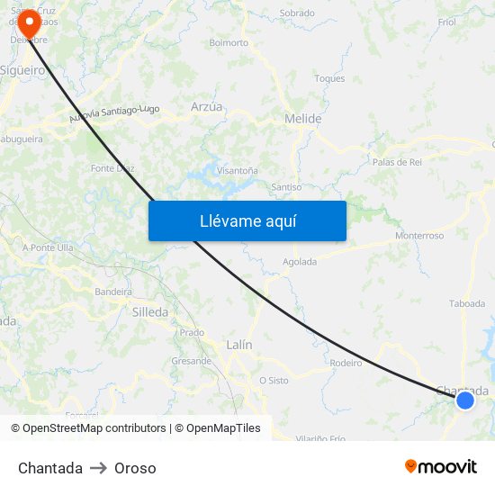 Chantada to Oroso map