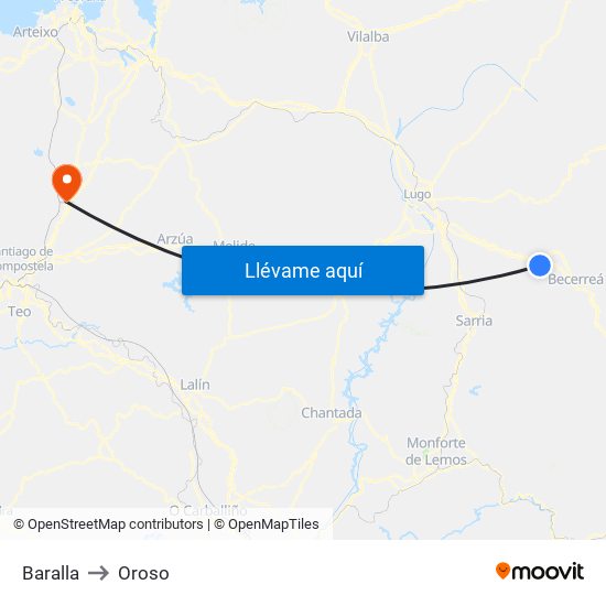 Baralla to Oroso map