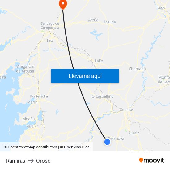 Ramirás to Oroso map