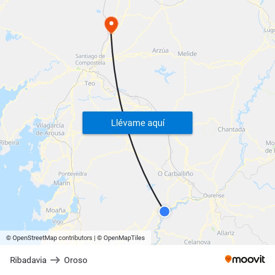 Ribadavia to Oroso map