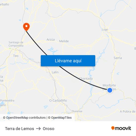Terra de Lemos to Oroso map