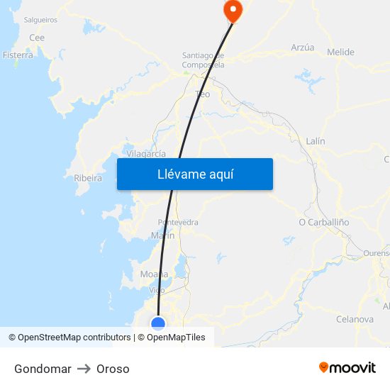 Gondomar to Oroso map