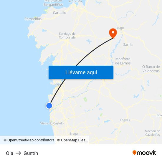 Oia to Guntín map