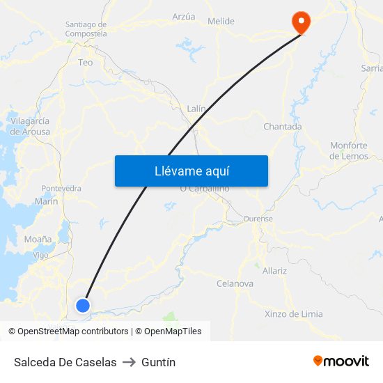 Salceda De Caselas to Guntín map