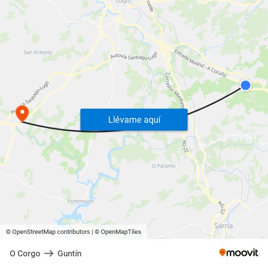 O Corgo to Guntín map