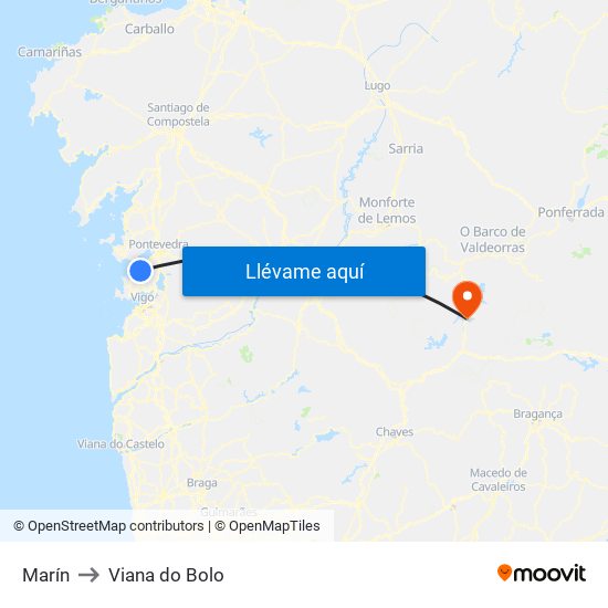 Marín to Viana do Bolo map
