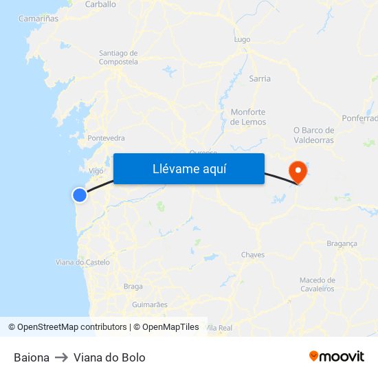 Baiona to Viana do Bolo map