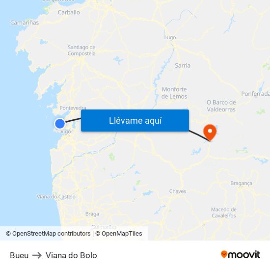 Bueu to Viana do Bolo map