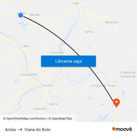 Arzúa to Viana do Bolo map