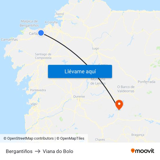 Bergantiños to Viana do Bolo map