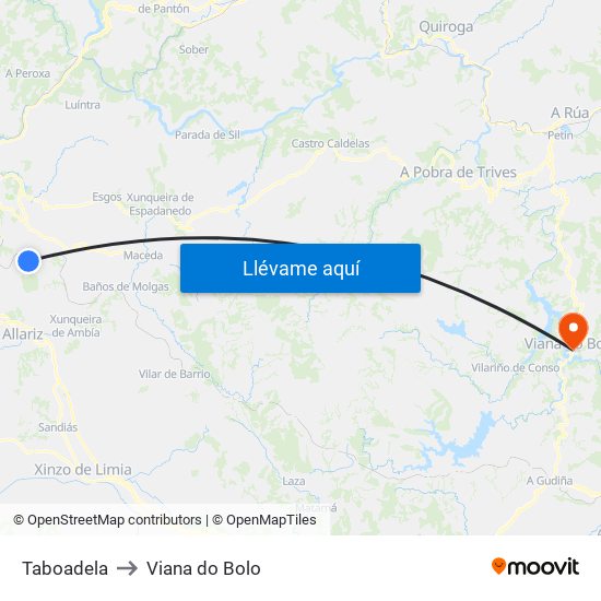 Taboadela to Viana do Bolo map