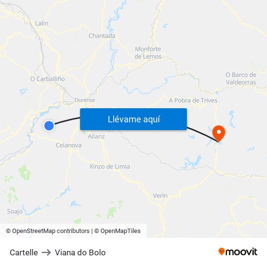 Cartelle to Viana do Bolo map