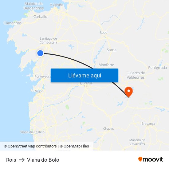 Rois to Viana do Bolo map
