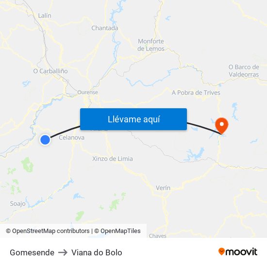 Gomesende to Viana do Bolo map