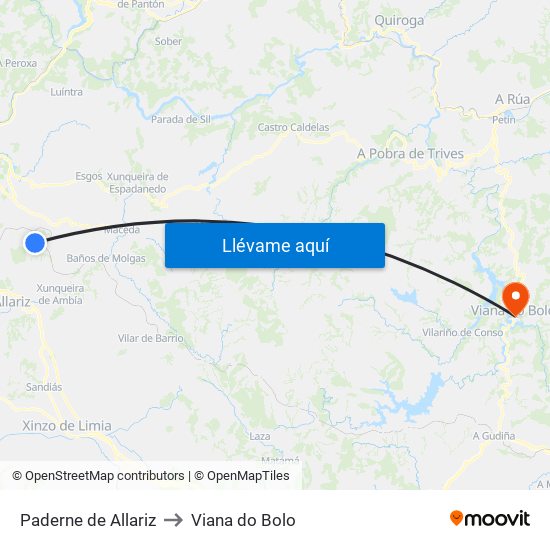 Paderne de Allariz to Viana do Bolo map