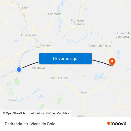 Padrenda to Viana do Bolo map