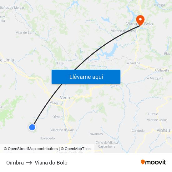 Oímbra to Viana do Bolo map