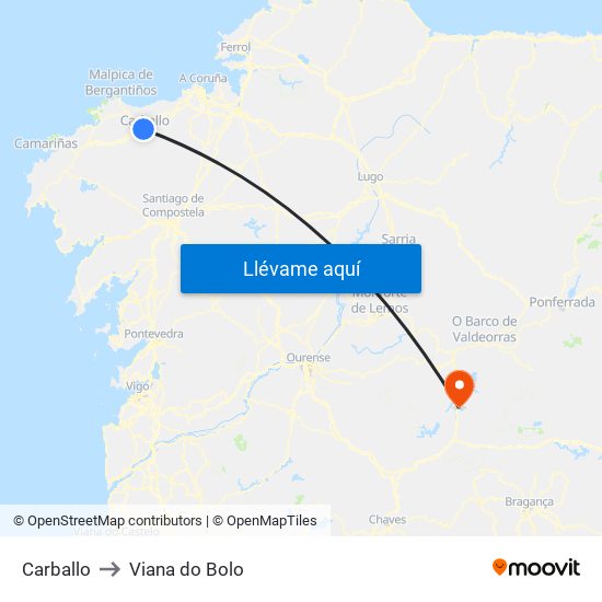 Carballo to Viana do Bolo map