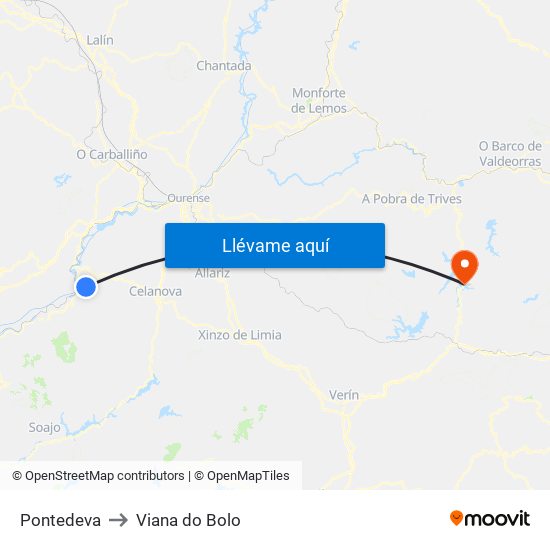 Pontedeva to Viana do Bolo map