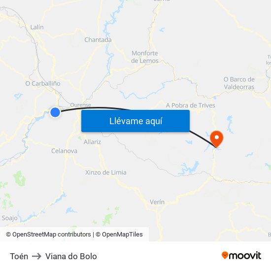 Toén to Viana do Bolo map
