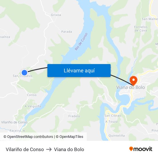 Vilariño de Conso to Viana do Bolo map