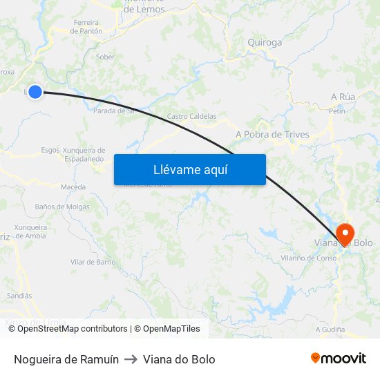 Nogueira de Ramuín to Viana do Bolo map