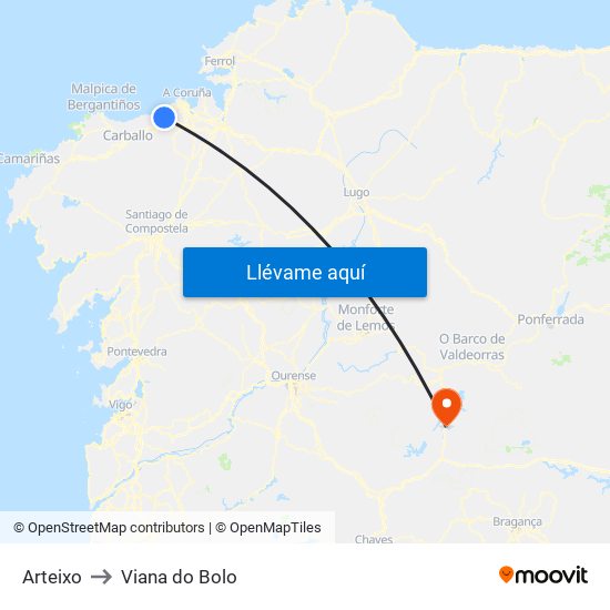 Arteixo to Viana do Bolo map