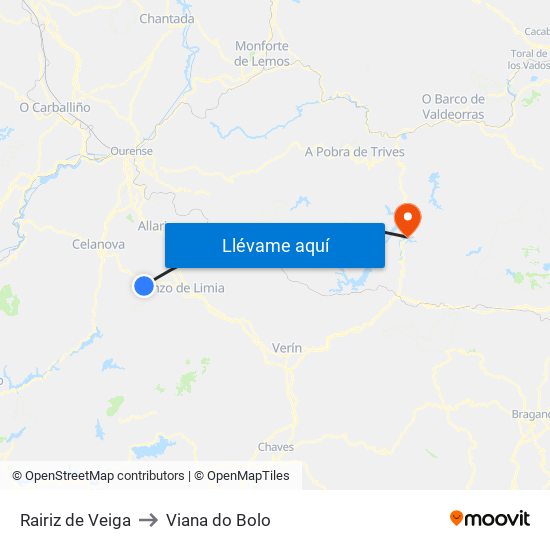 Rairiz de Veiga to Viana do Bolo map