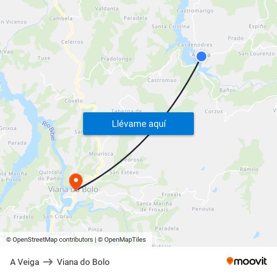 A Veiga to Viana do Bolo map