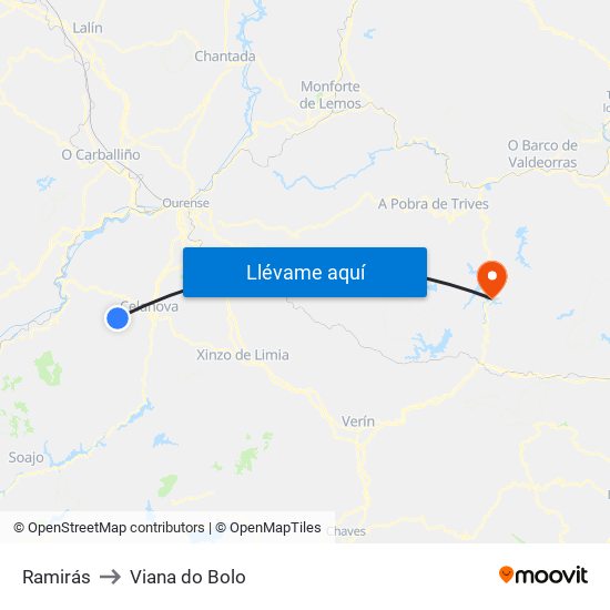 Ramirás to Viana do Bolo map
