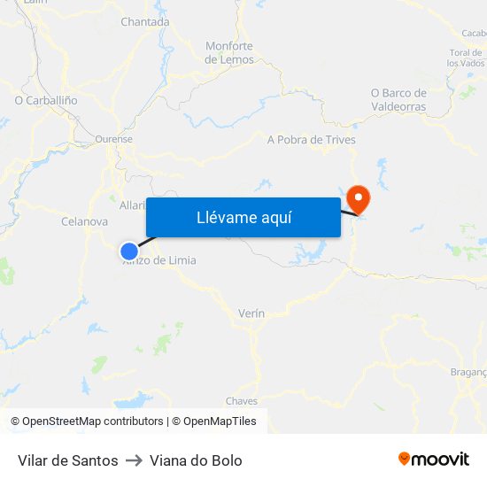 Vilar de Santos to Viana do Bolo map