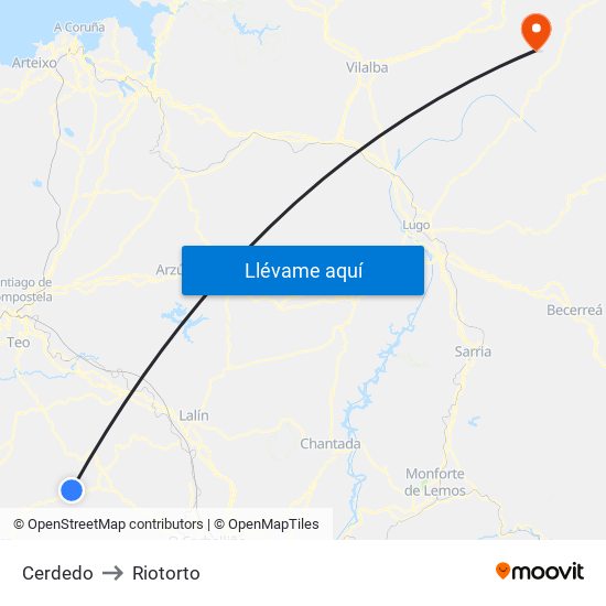 Cerdedo to Riotorto map