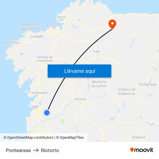 Ponteareas to Riotorto map