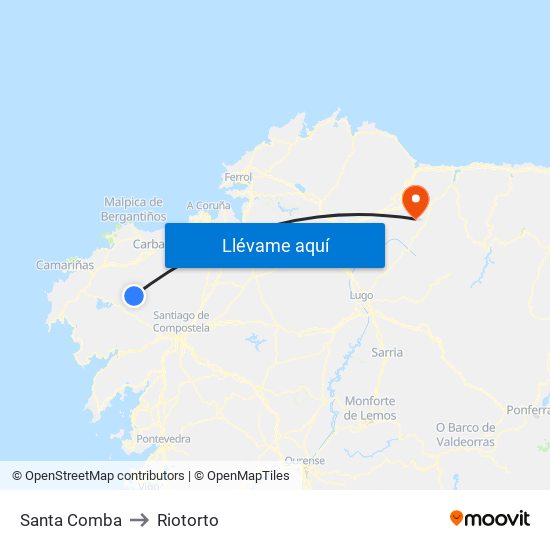 Santa Comba to Riotorto map