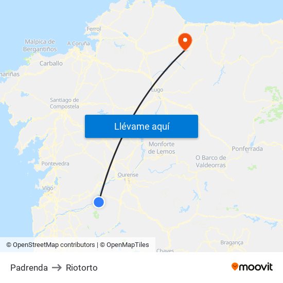 Padrenda to Riotorto map