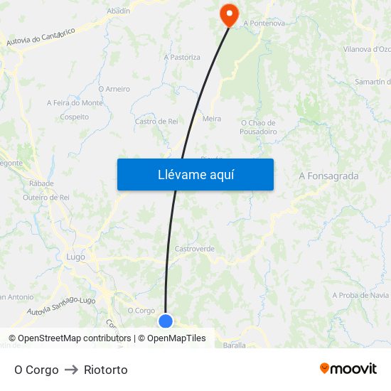 O Corgo to Riotorto map