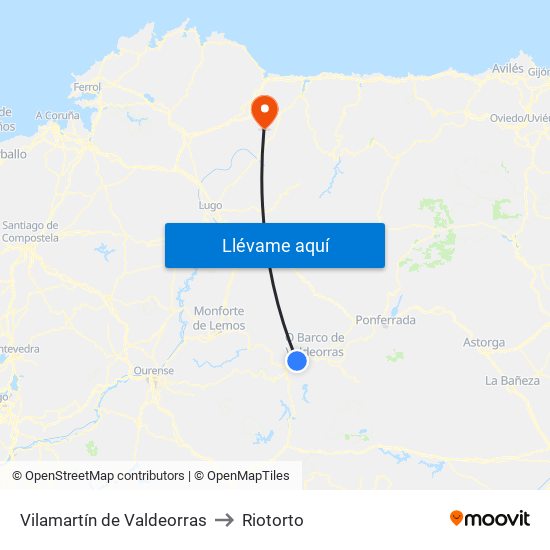 Vilamartín de Valdeorras to Riotorto map