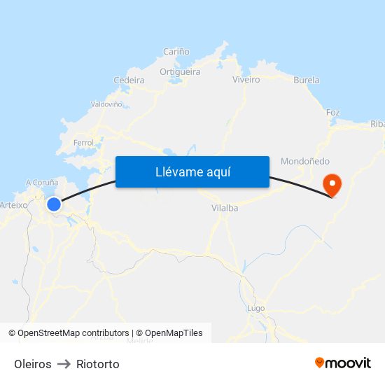 Oleiros to Riotorto map