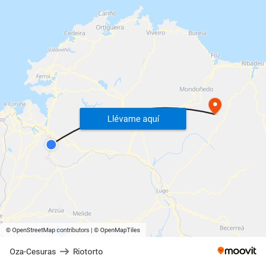 Oza-Cesuras to Riotorto map