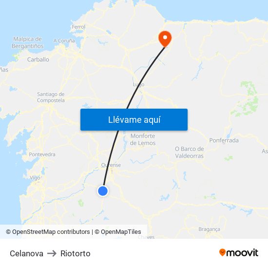 Celanova to Riotorto map