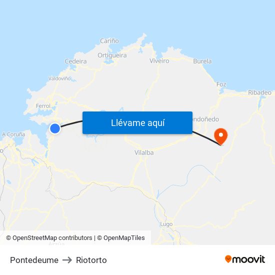 Pontedeume to Riotorto map